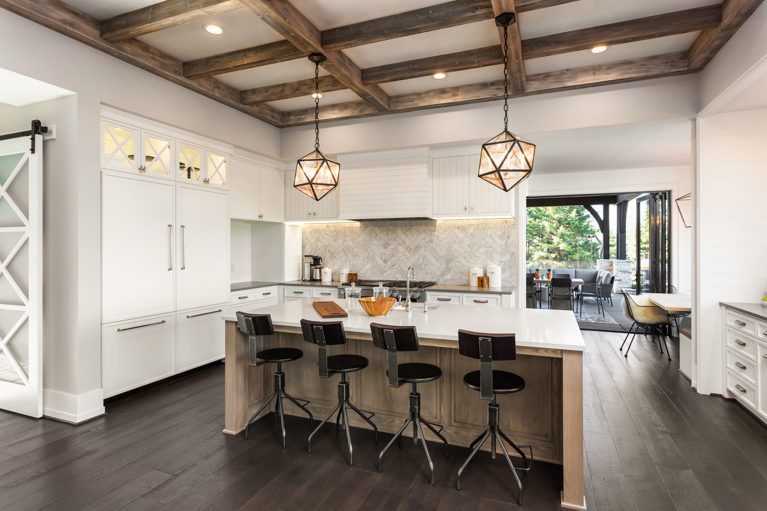 First Time Home Buyer Georgia: Business team of happy attractive Kitchen Interior with Island, Sink, Cabinets, and Hardwood Floors in New Luxury Home